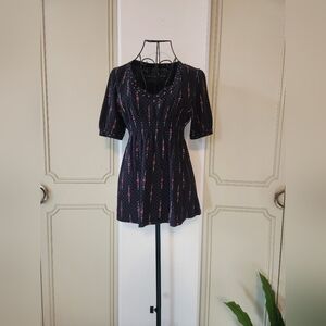 Black & Pink Floral And Ploka Dot Cotton Top Size Large, Cottagecore, Whismi